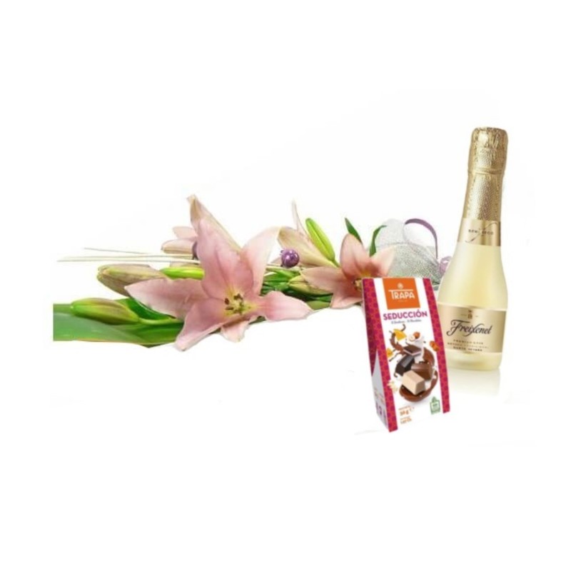Pink Lilium Pack Gift Lilies, Chocolates and Cava. Purchase of Lilies