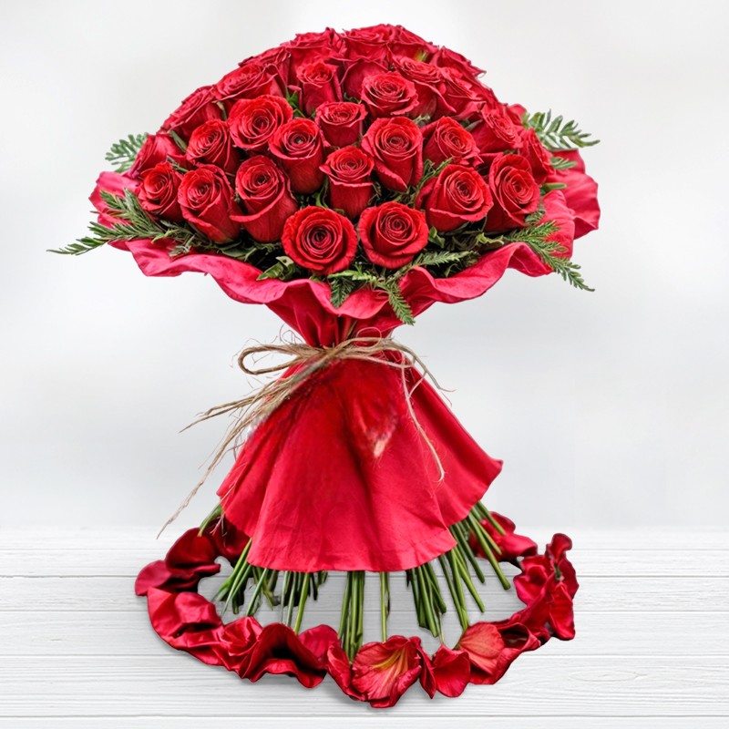 Buy 50 Valentine's Day Roses Give a Bouquet of Flowers with Love
