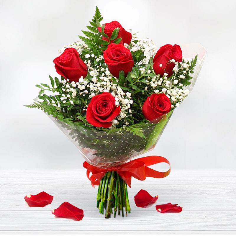 Bouquet of 6 Roses. Flowers at home Free home delivery