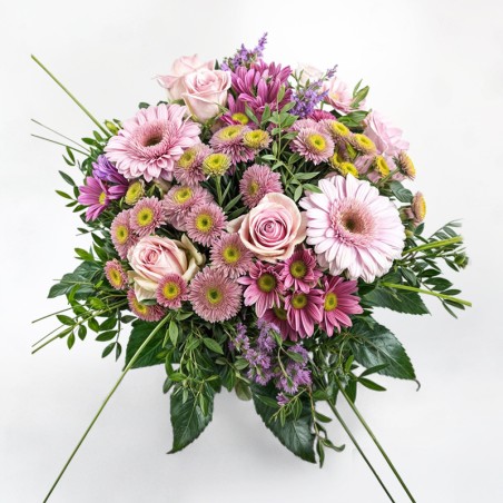 Bouquet with pink flowers and roses Online florist at home