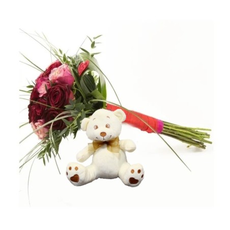 Bouquet 18 roses and Teddy Bear Bouquet of Cheap Roses Free Delivery