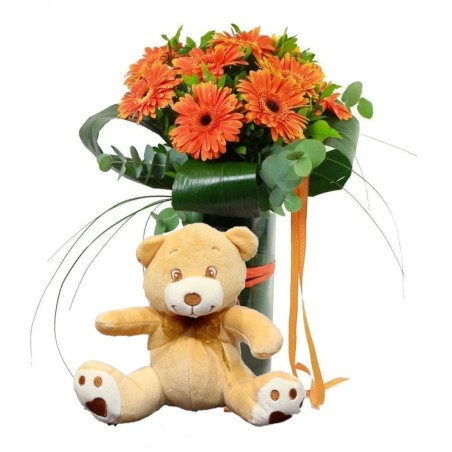 Bouquet of Gerberas with stuffed animal Disney Flowers for Births Love